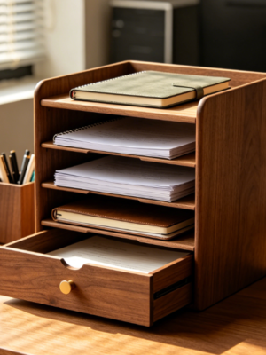 Multi-Layer Desktop Bookshelf with Drawer – Office Storage Organizer Unit